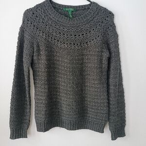 Lauren Ralph Lauren Women's Gray Textured Crew Neck Sweater